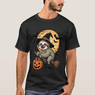 Sloth Witch Jack-o-Lantern Candy Bucket Halloween T-Shirt