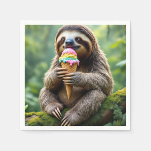 Sloth With a Rainbow Ice Cream Cone Napkin