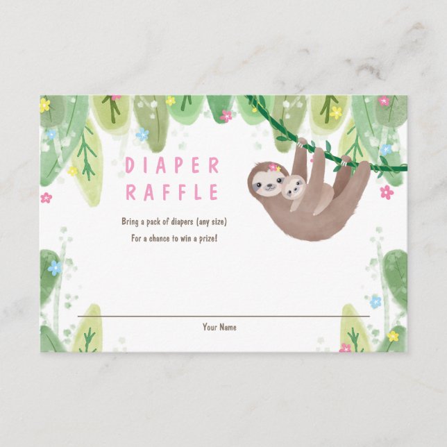 Sloth with baby Diaper Raffle Enclosure Card (Front)