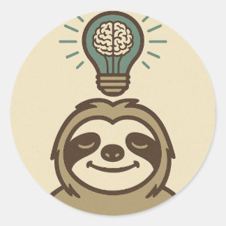 Sloth With Brain in a Lightbulb  Classic Round Sticker