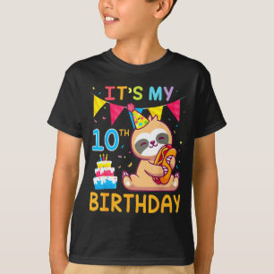 Sloth with cake happy 10 years old 10th birthday T-Shirt