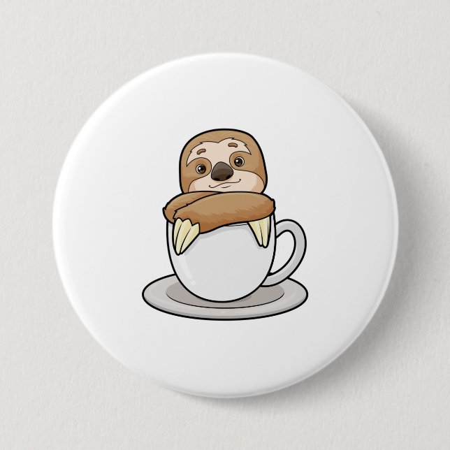 Sloth with Cup of Coffee 3 Inch Round Button (Front)