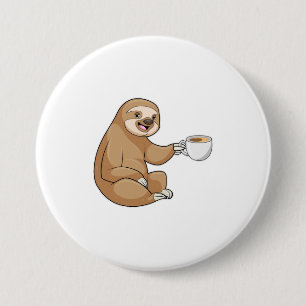 Sloth with Cup of Coffee 3 Inch Round Button
