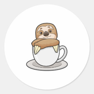 Sloth with Cup of Coffee Classic Round Sticker