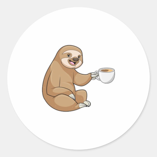 Sloth with Cup of Coffee Classic Round Sticker (Front)