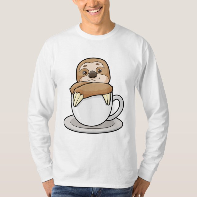 Sloth with Cup of Coffee T-Shirt (Front)