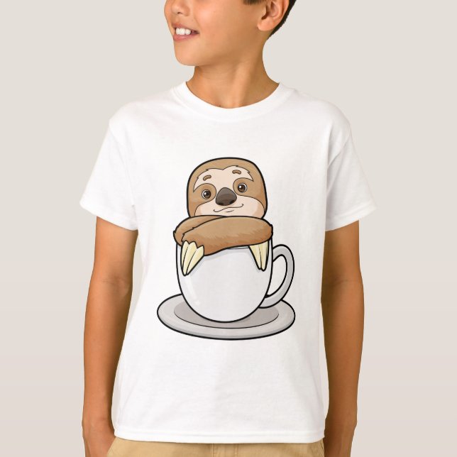 Sloth with Cup of Coffee T-Shirt (Front)