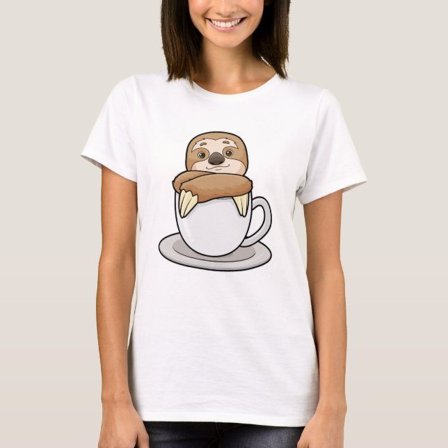 Sloth with Cup of Coffee T-Shirt (Front)