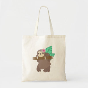 Sloth With Flower Digital Illustration Tote Bag