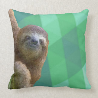 Sloth with Green Geometric Design Cushion