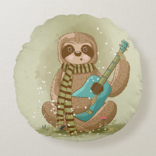 Sloth with Guitar Round Pillow