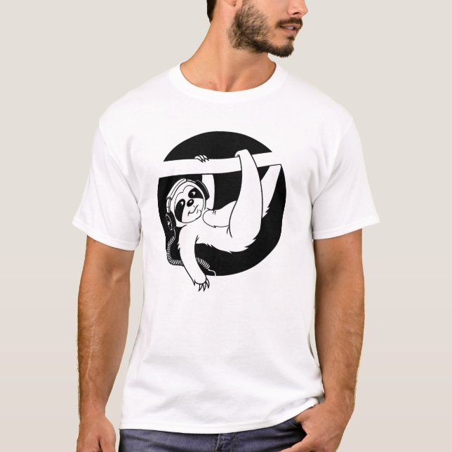 Sloth with Headphones T-Shirt (Front)