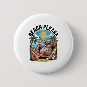Sloth with Ice Cream Summer Beach Please 2 Inch Round Button