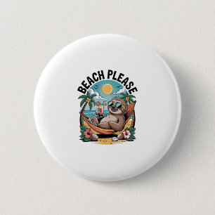 Sloth with Ice Cream Summer Beach Please 2 Inch Round Button