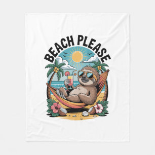 Sloth with Ice Cream Summer Beach Please Fleece Blanket
