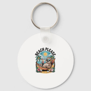 Sloth with Ice Cream Summer Beach Please Keychain