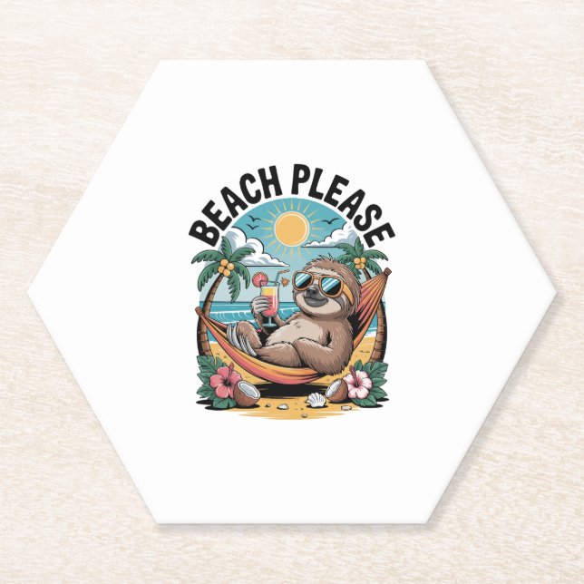 Sloth with Ice Cream Summer Beach Please Paper Coaster (Front)