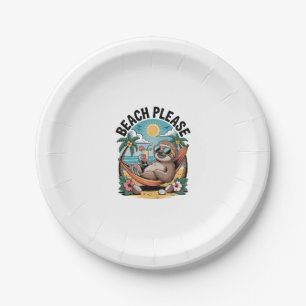 Sloth with Ice Cream Summer Beach Please Paper Plate