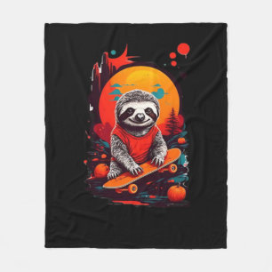 Sloth with skateboard on halloween night Classic T Fleece Blanket