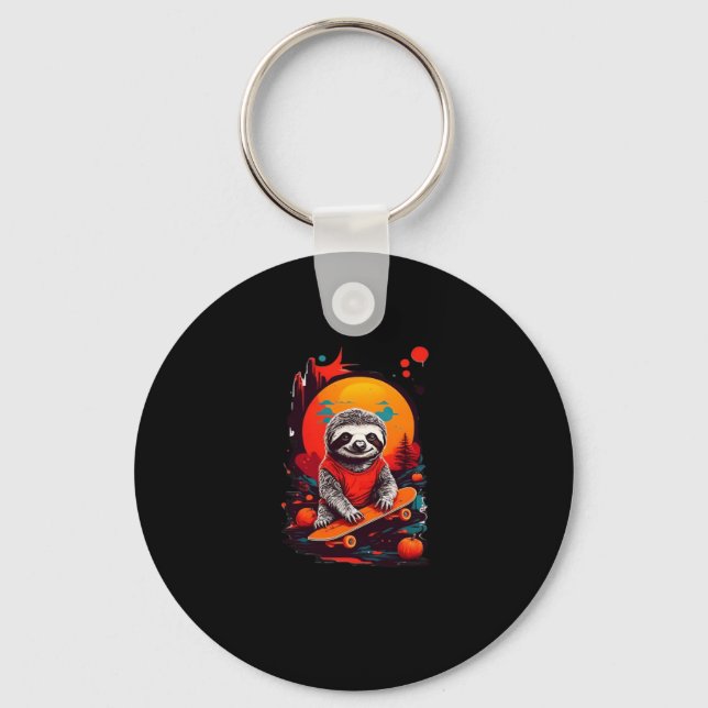 Sloth with skateboard on halloween night Classic T Keychain (Front)