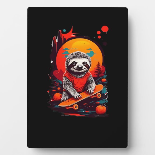 Sloth with skateboard on halloween night Classic T Plaque (Front)