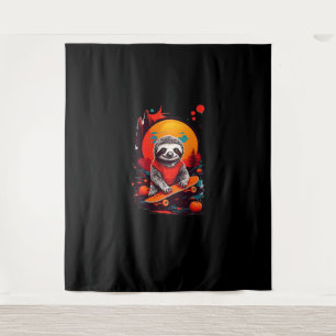 Sloth with skateboard on halloween night Classic T Tapestry