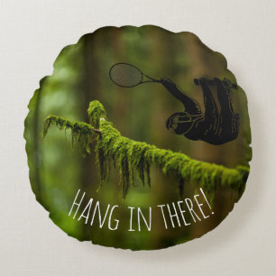 Sloth with Tennis Racquet in the Rainforest Round Pillow