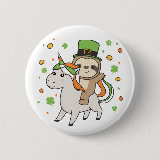 Sloth With Unicorn St. Patrick's Day Ireland Butto 2 Inch Round Button