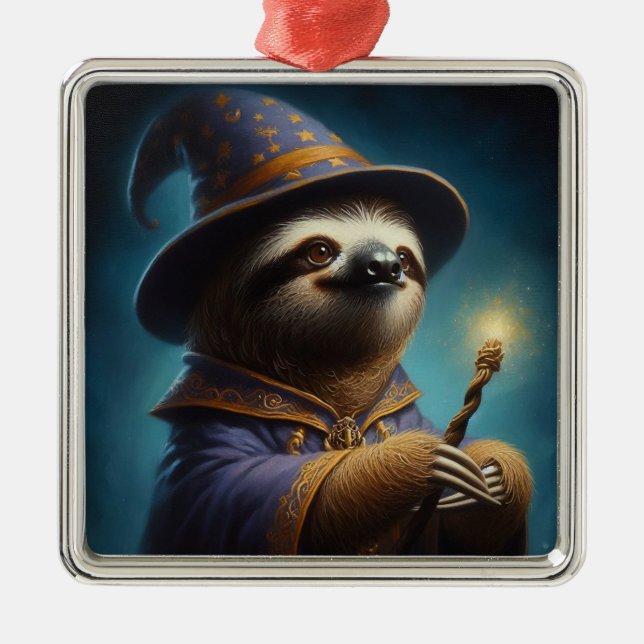 Sloth Wizard Metal Ornament (Front)