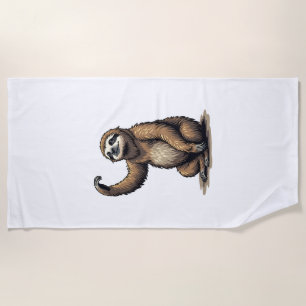 Sloth Woodcut Vintage Wildlife Tee 2 Beach Towel