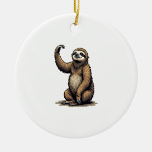 Sloth Woodcut Vintage Wildlife Tee 2 Ceramic Ornament