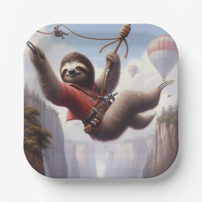 Sloth Ziplining Paper Plate (Front)