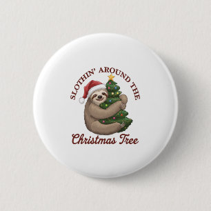 Slothin' Around the Christmas Tree 2 Inch Round Button