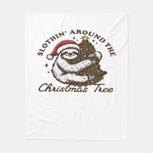 Slothin Around the Christmas Tree, Funny Christmas Fleece Blanket