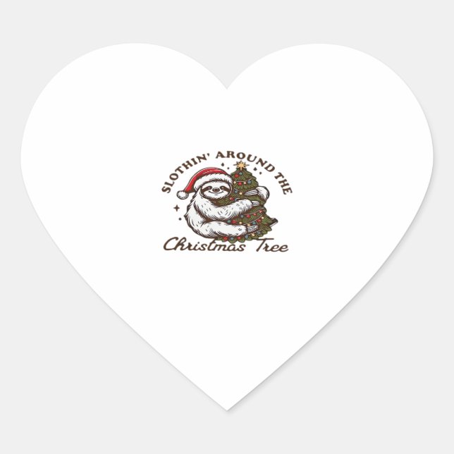Slothin Around the Christmas Tree, Funny Christmas Heart Sticker (Front)