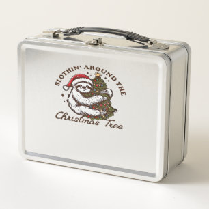 Slothin Around the Christmas Tree, Funny Christmas Metal Lunch Box