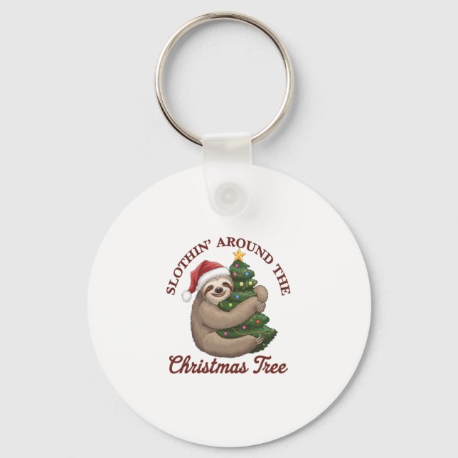 Slothin' Around the Christmas Tree Keychain (Front)