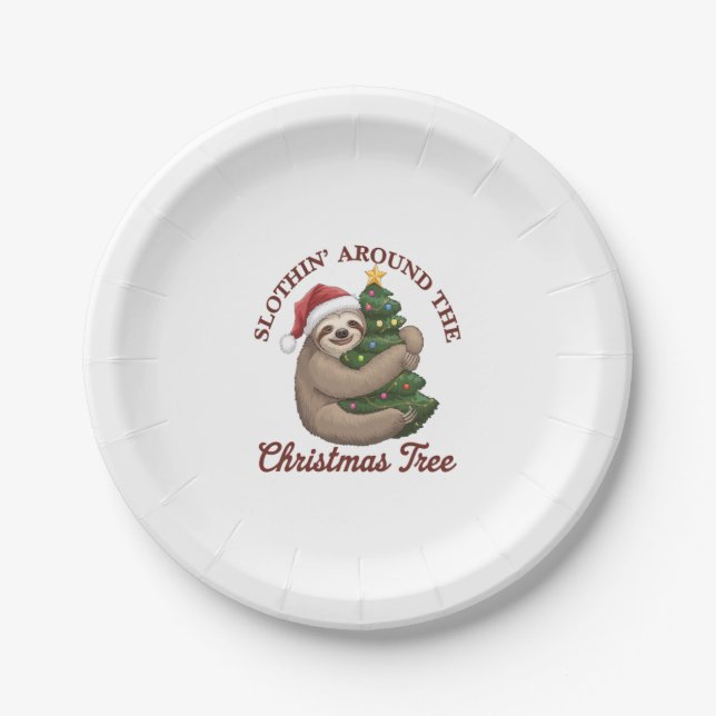 Slothin' Around the Christmas Tree Paper Plate (Front)