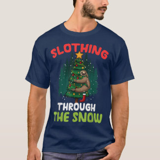 Slothing Through The Snow Sloth Hugging Tree Merry T-Shirt