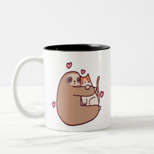 Sloths and Cats Are Best Friends  Two-Tone Coffee Mug