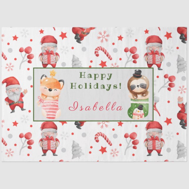 Sloths and Fox Customize Text and Name Tissue Paper (Front)