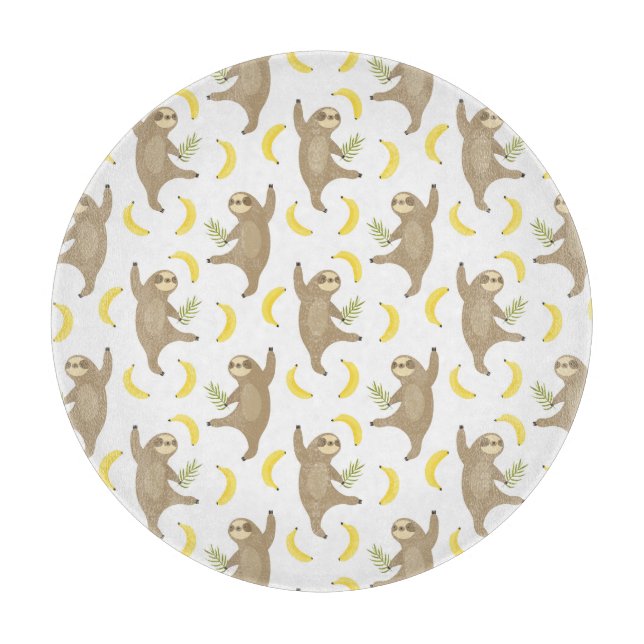 Sloths & Bananas Pattern Cutting Board (Front)