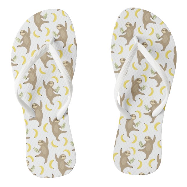 Sloths & Bananas Pattern Flip Flops (Footbed)