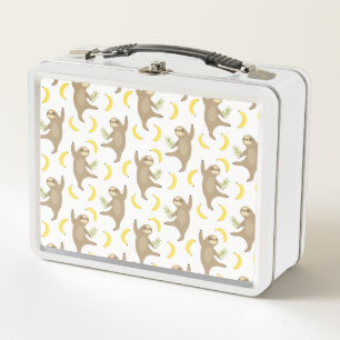 Sloths & Bananas Pattern Metal Lunch Box