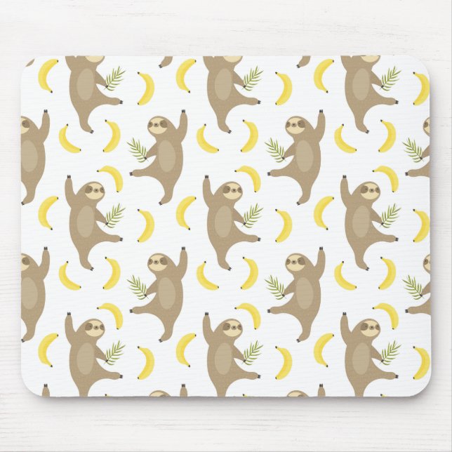 Sloths & Bananas Pattern Mouse Pad (Front)