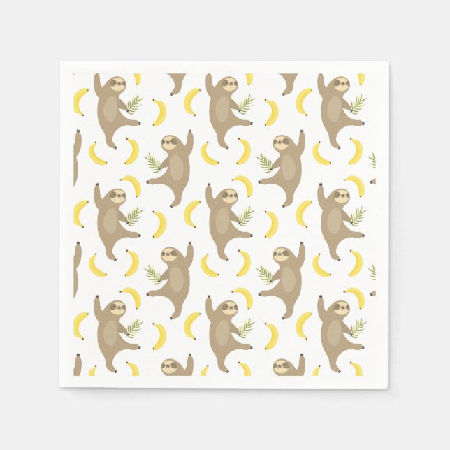 Sloths & Bananas Pattern Napkin (Front)