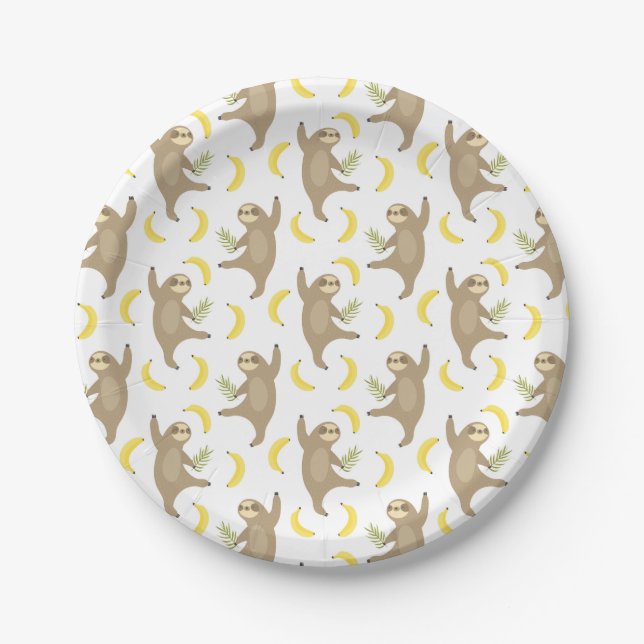 Sloths & Bananas Pattern Paper Plate (Front)