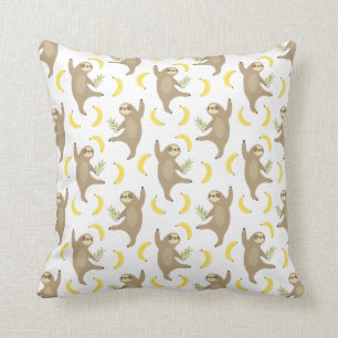 Sloths & Bananas Pattern Throw Pillow