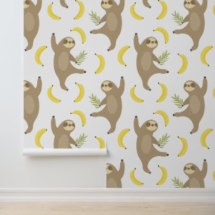 Sloths & Bananas Pattern Wallpaper