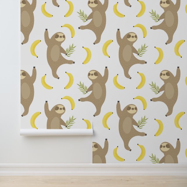 Sloths & Bananas Pattern Wallpaper (Application)
